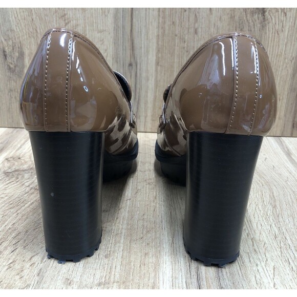 GUESS Women’s Keaton Chunky Platform Heels Brown Patent Leather Shoes Size 8 M - Picture 7 of 16